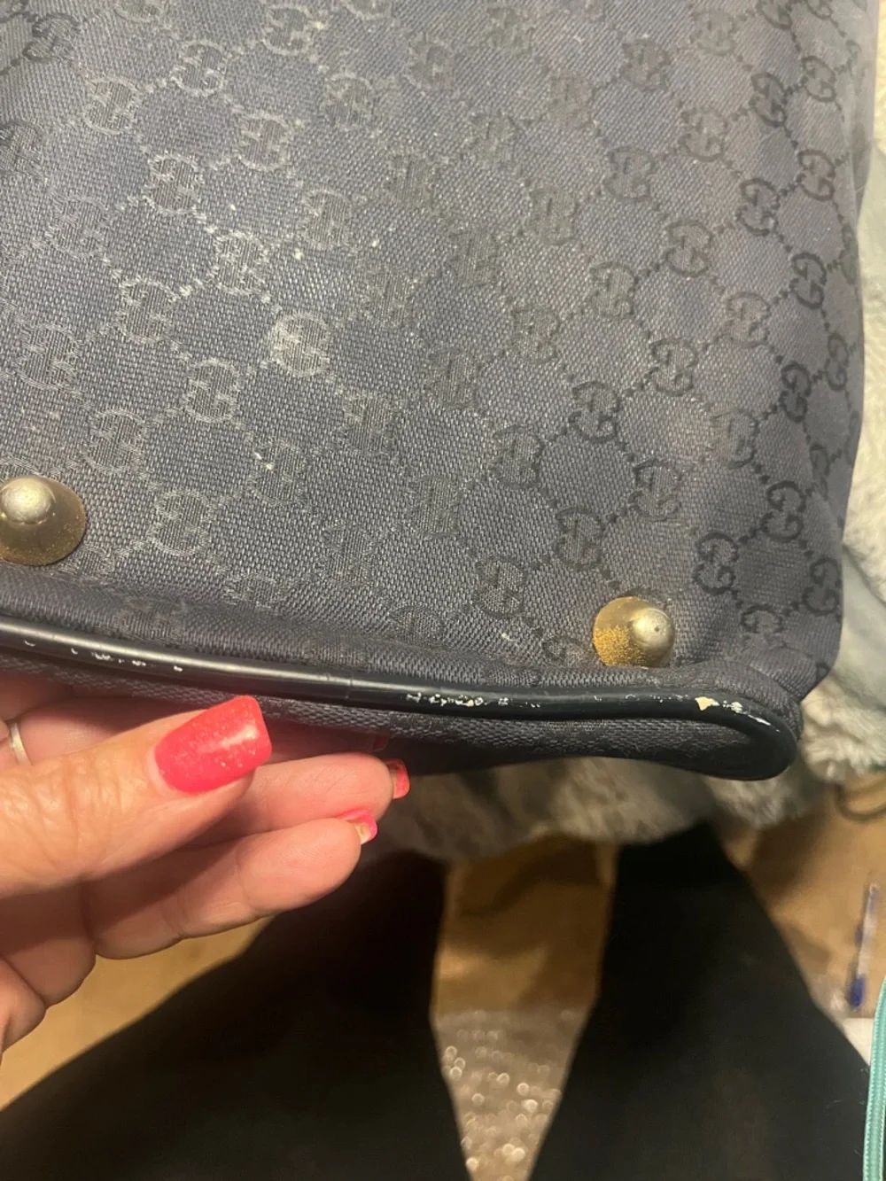 Gucci Black GG Canvas Duffel with Leather Trim
